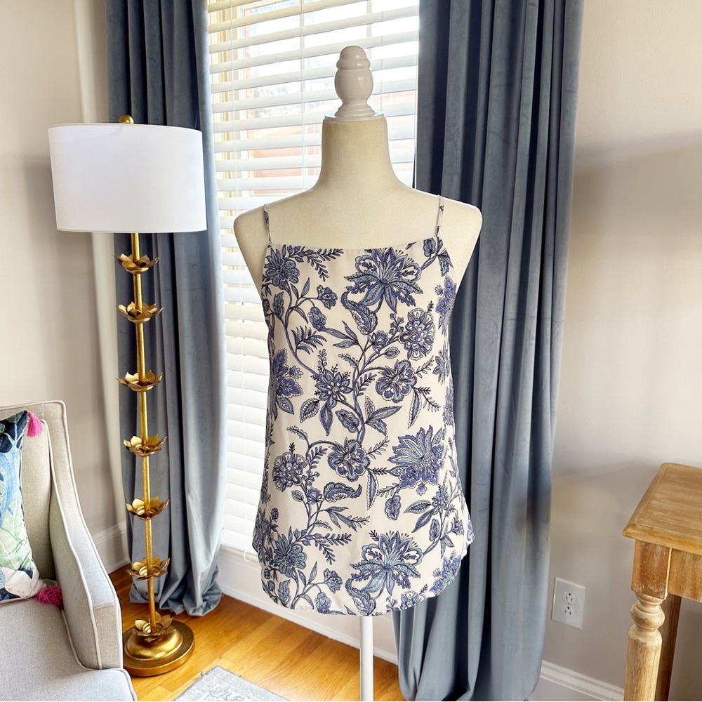 LOFT Trellis Garden Square Neck Cami Blue White Size M